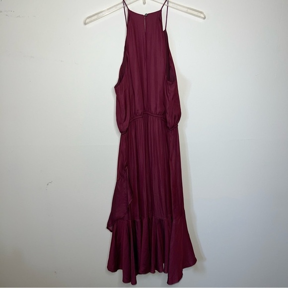 LOFT Garnet Red Flounce Midi Halter Dress Size Medium - Picture 10 of 16